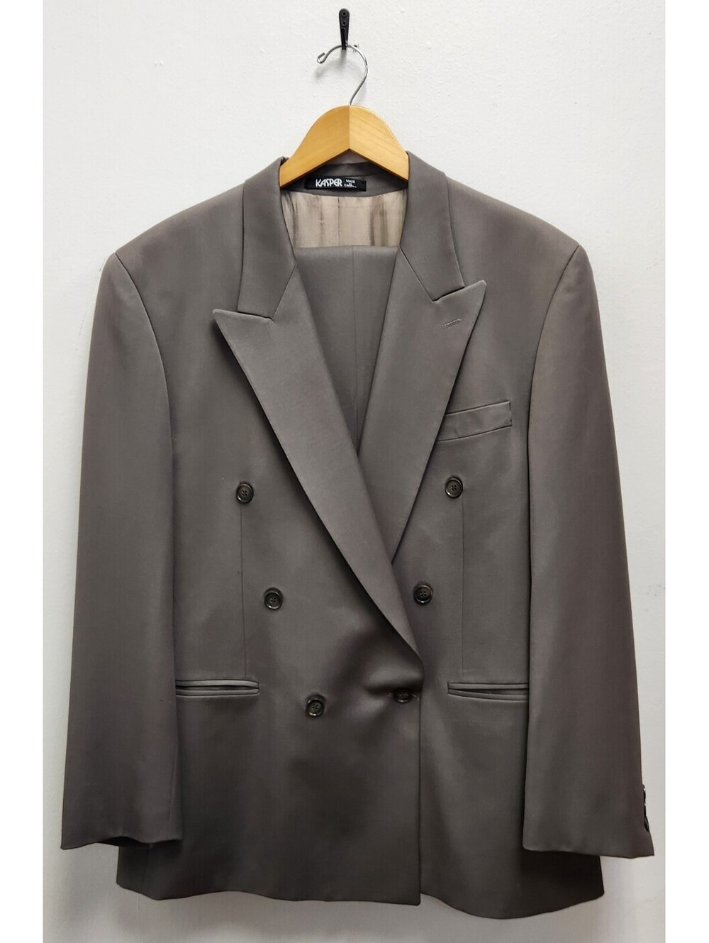 Kasper Vintage Mens Double Breasted Suit 44R 44x37 100% Wool Taupe Gray Canada